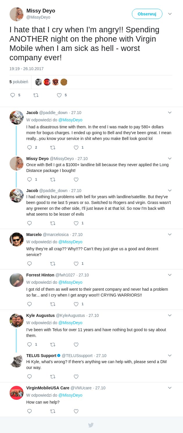 Příklad zachycení klienta Virgin Mobile naslouchacím nástrojem TELUS