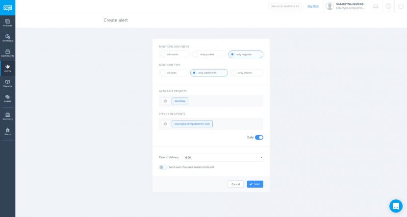 Social-Media-Alarm in SentiOne-loesung erstellen